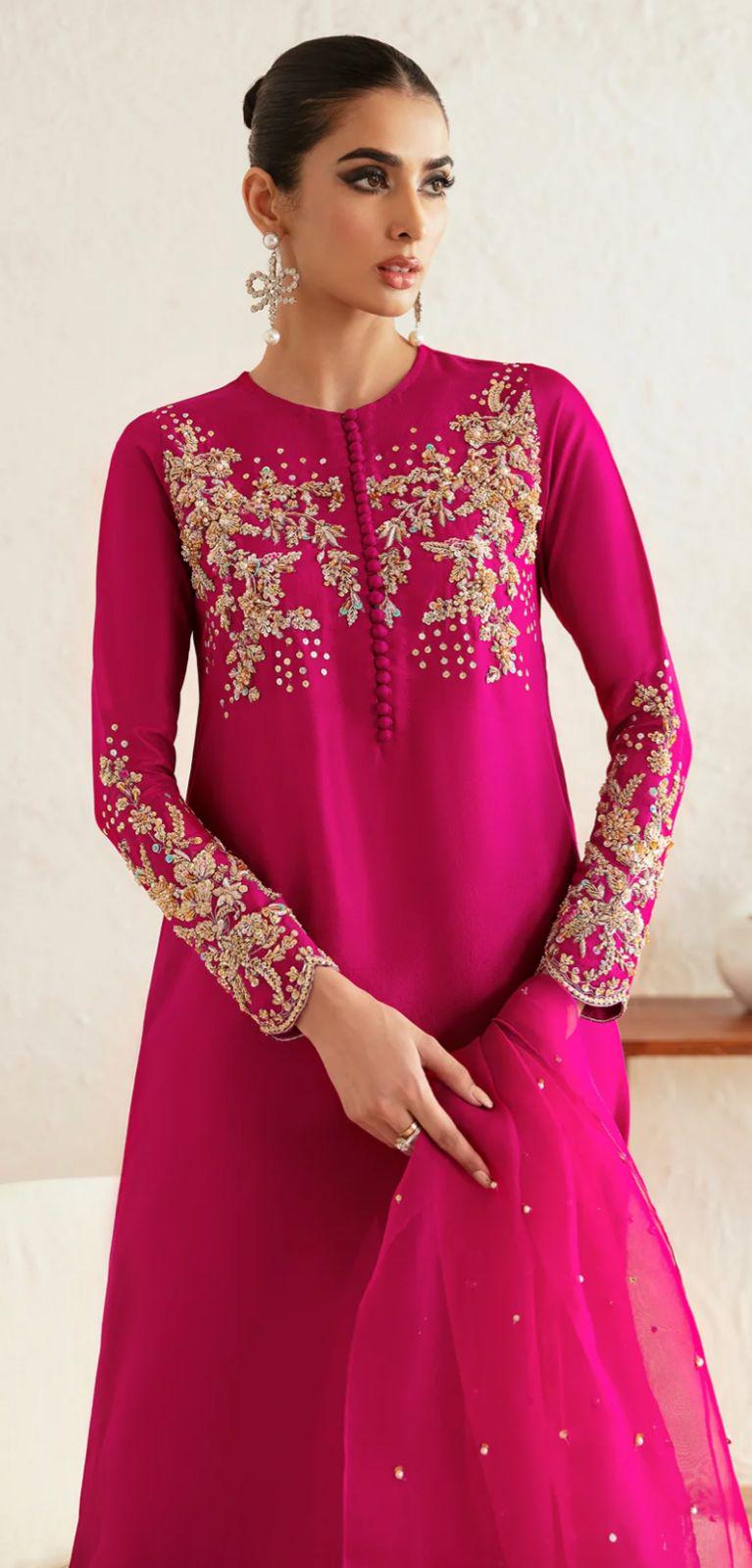Hand-Embellished Sheesha Silk Three-Piece Ensemble Pakistani Eid party wear best social gatherings USA-UK,Austrailia-Germany