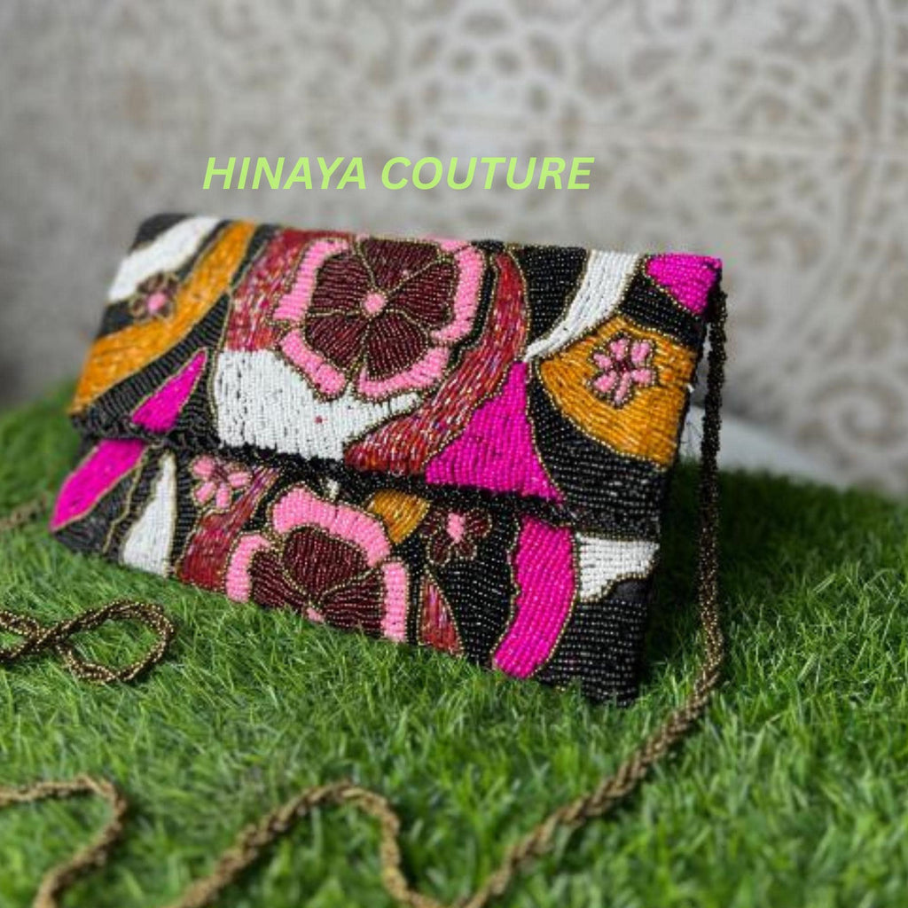 Handmade Pakistani Clutch | Hand-Embellished Beaded Purse | Crossbody Bag for Weddings, Parties, and Eid gatherings gift