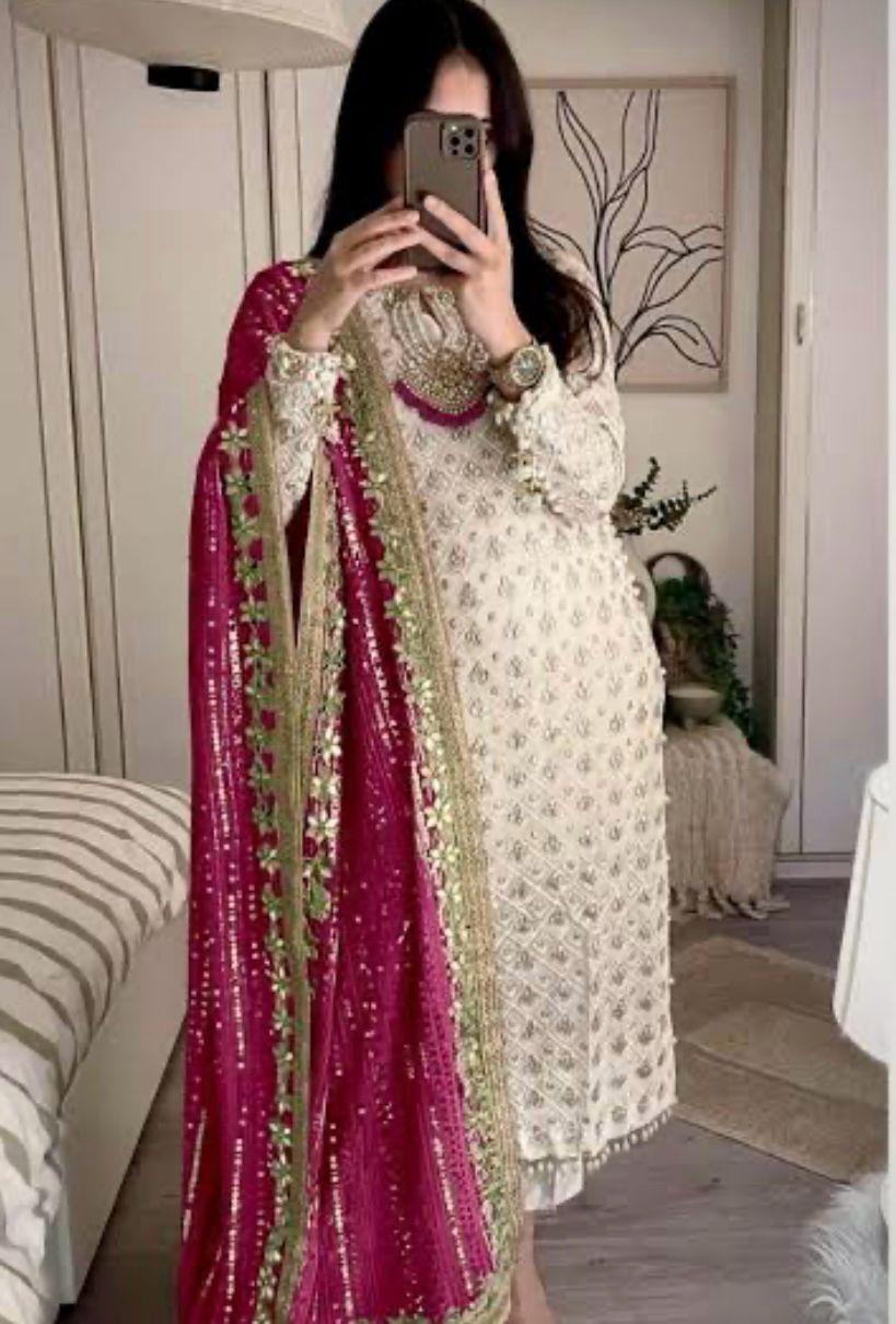 Pakistani Foil Chicken Kari 3-Piece Chiffon Outfit | Eid • Nikah • Wedding • Party Wear,indian desi attire,punjabi lovers uk n usa