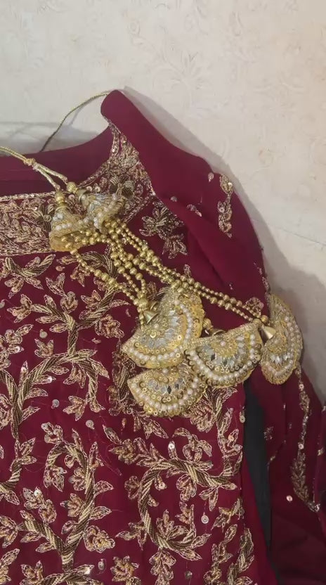 Embroidered Vine Red Bridal Sharara Set